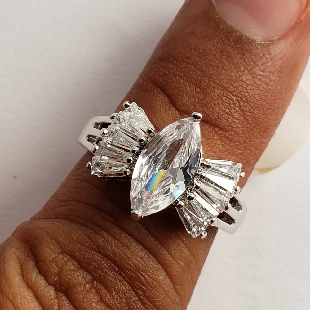 Gothic style ring big cz diamonds.